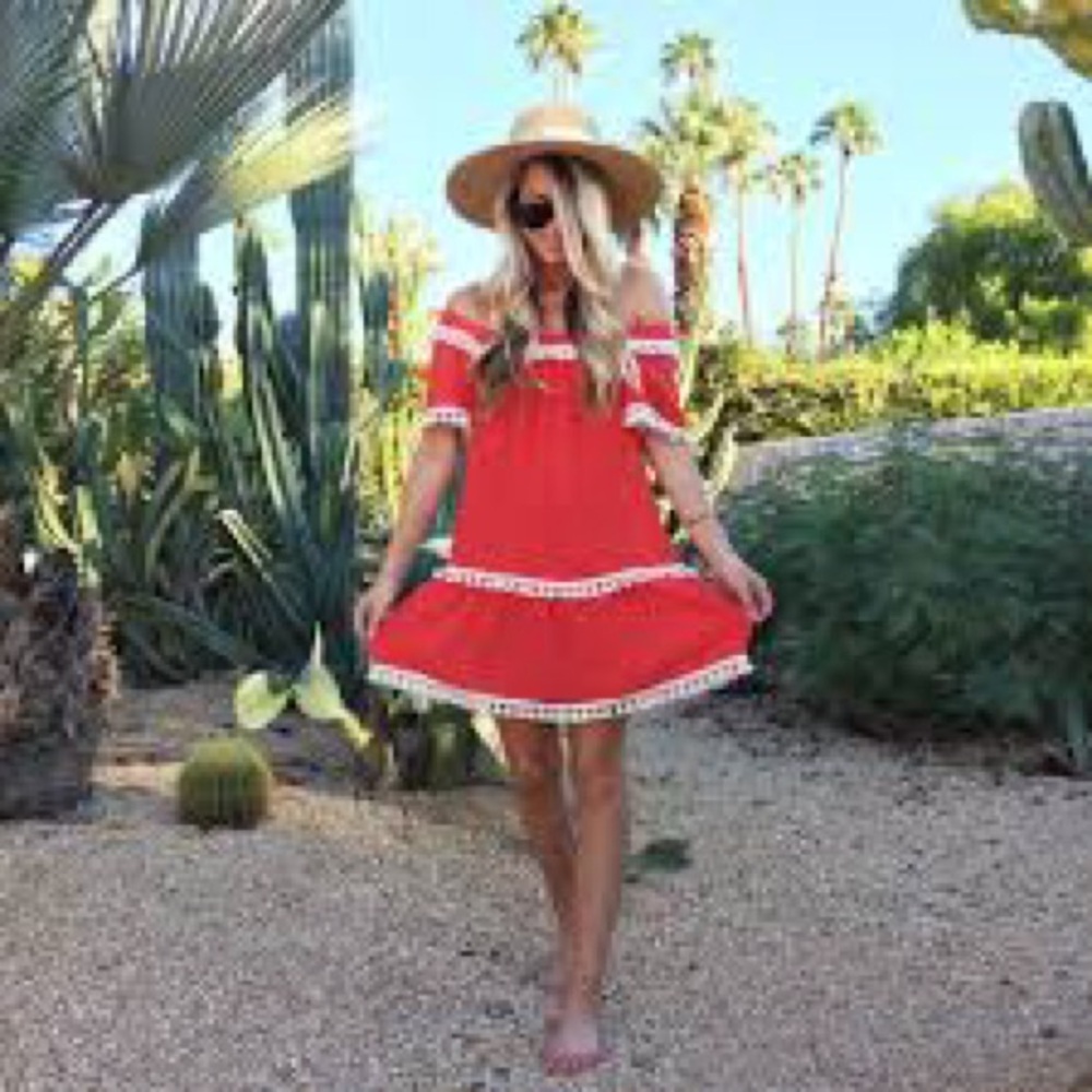 Eberjey Red Off-Shoulder Mini Dress